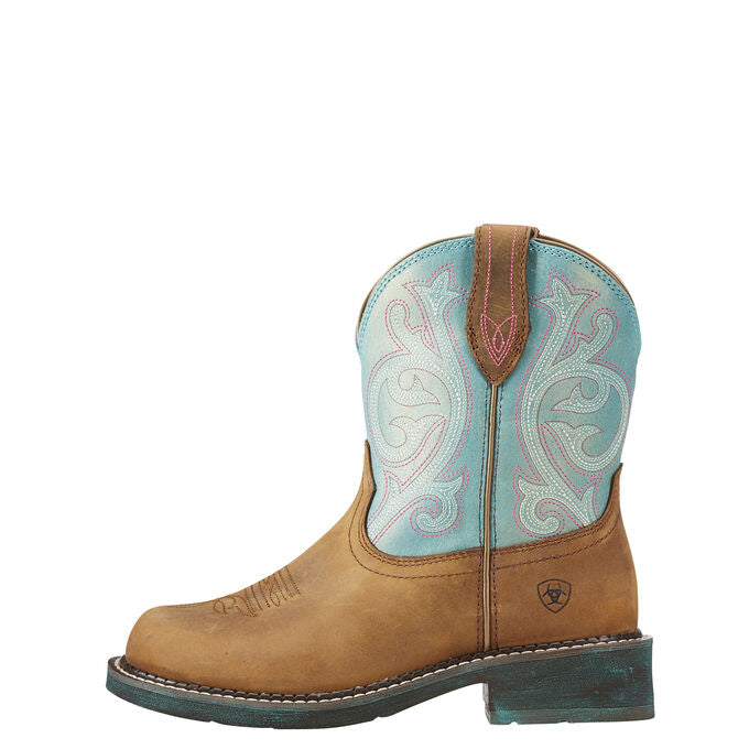 Ariat Women Fatbaby Heritage Western Boot | Distressed Brown/Shimmer Turquoise