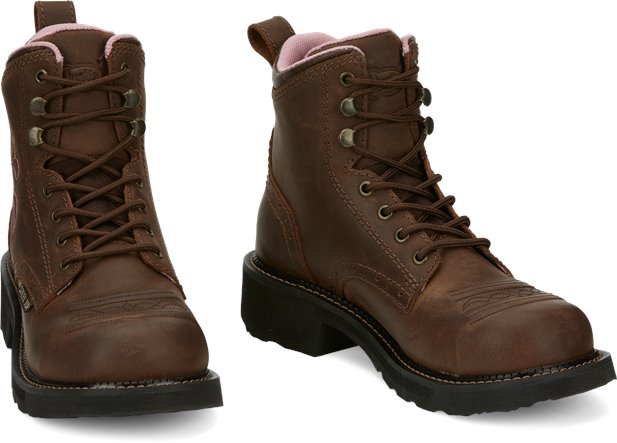 Justin Women's 6" Katerina Lace Up Steel Toe | Brown