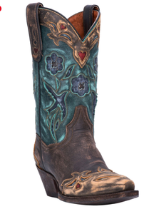 Vintage Blue Bird Womens Boot | Turquoise/ Red/ Yellow/ Distressed Brown