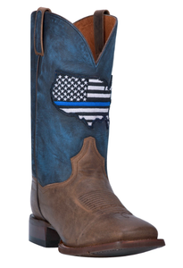 Thin Blue Line mens cowboy boot | Distressed brown/Blue