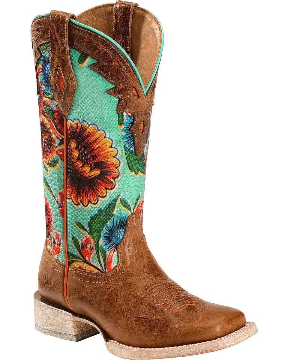 ARIAT FLORAL TEXTILE CIRCUIT CHAMPION COWGIRL BOOTS - SQUARE TOE